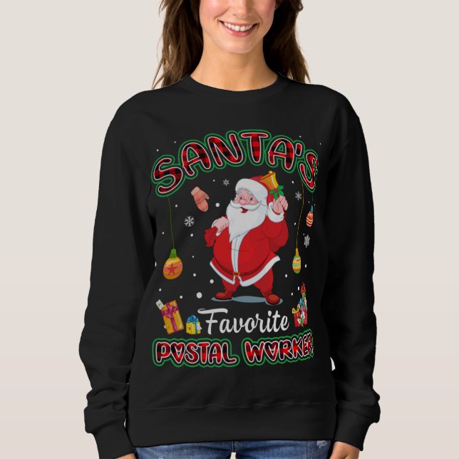 Sudadera Santa's Favorite Postal Worker Santa Red Plaid Chr (Anverso)