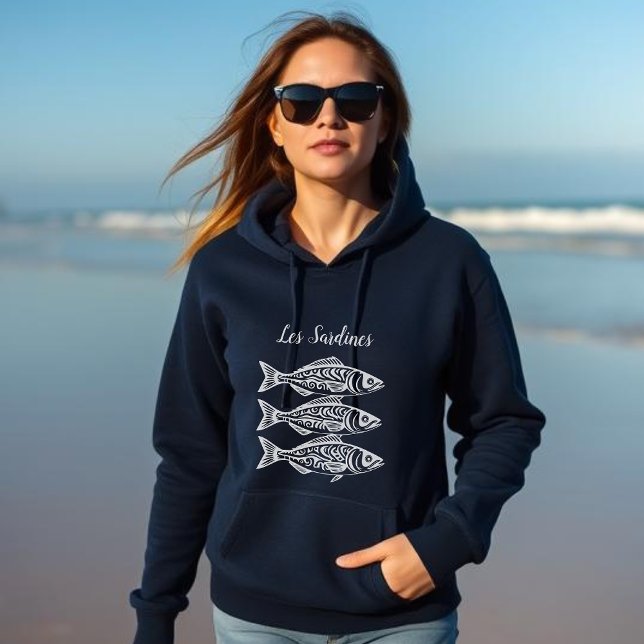 Sudadera Sardinas-Azul Hawaiano (Les Sardines Hawaiian Tribal Pattern, Trending Fisherman Style Fashion Summer Beach Coastal)