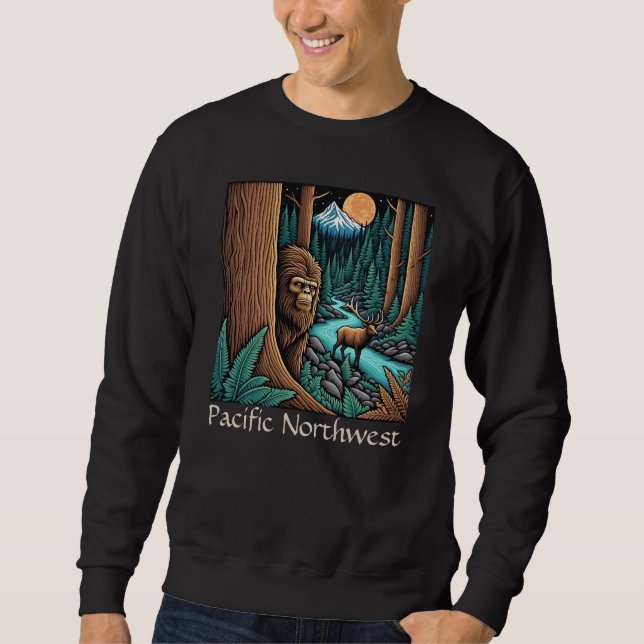 Sudadera Sasquatch y Elk Pacific Northwest (Anverso)