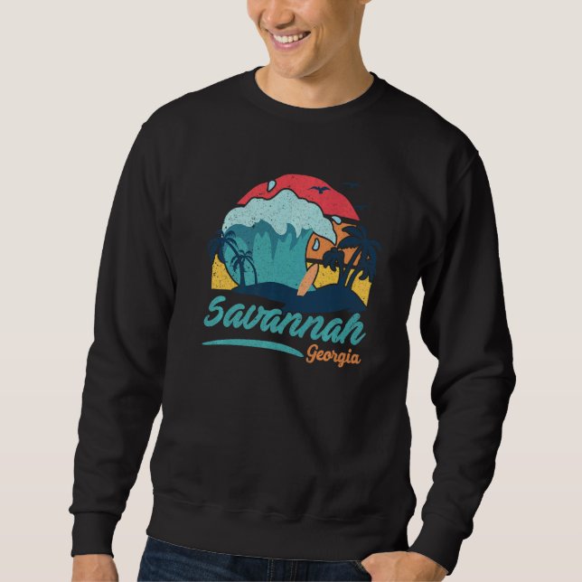 Sudadera Savannah Georgia Beach Summer Surfing Sunset Palm (Anverso)