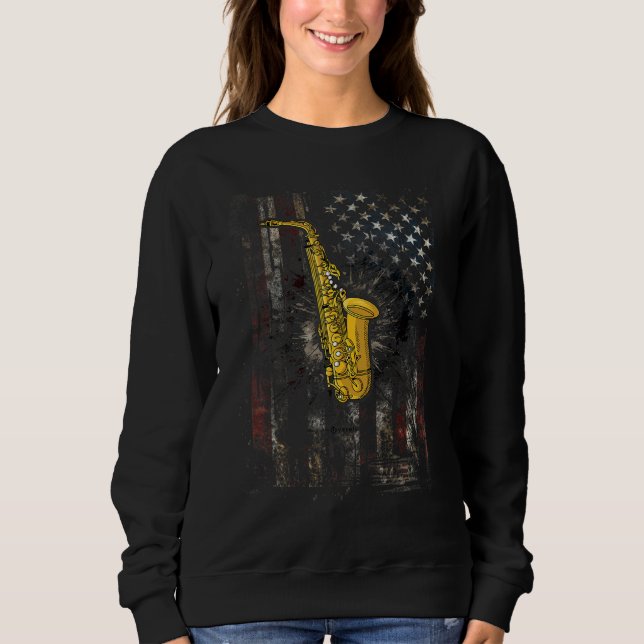 Sudadera Saxophone 4th Of July Patriotic Distressed America (Anverso)
