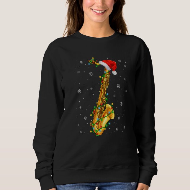Sudadera Saxophone Music  Xmas Lights  Santa Hat Christmas (Anverso)