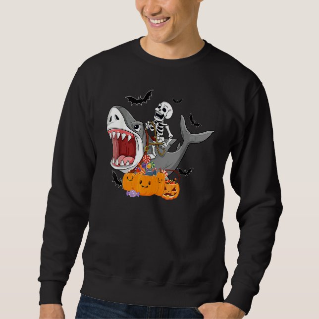 Sudadera Scary Halloween Jackolantern Skeleton Shark Costum (Anverso)