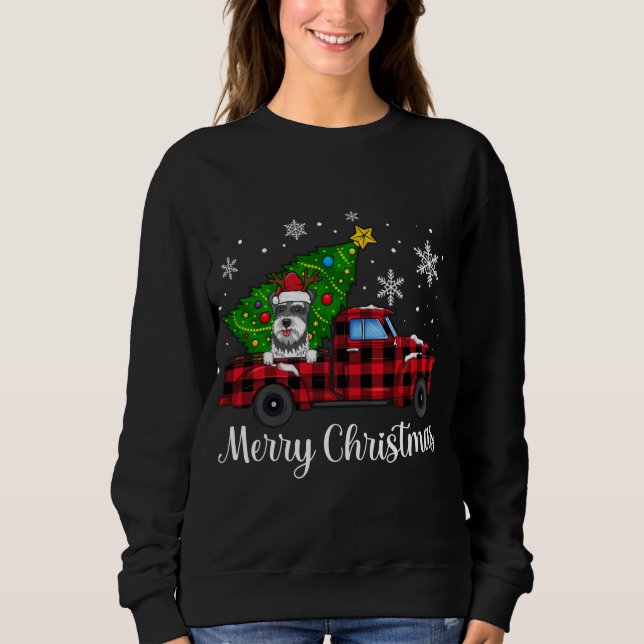 Sudadera Schnauzer Dog Riding Red Truck Cute Merry Christma (Anverso)