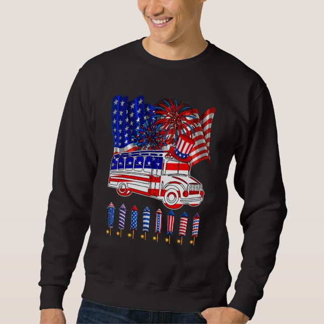 Sudadera School Bus 4th Of July American Flag Fireworks  Dr (Anverso)