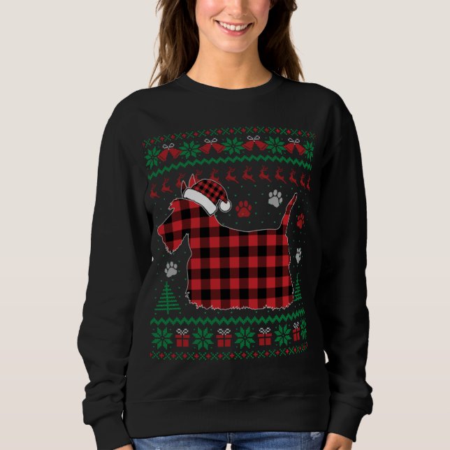 Sudadera Scottie Dog Christmas Pajama Red Plaid Scottish Ug (Anverso)