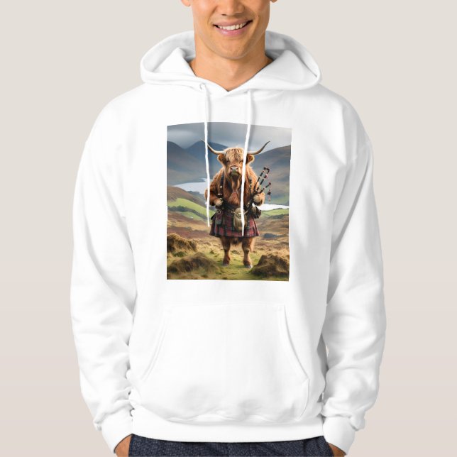 Sudadera Scottish Highland Cow Bagpiper,  (Anverso)