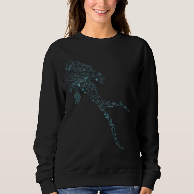 Sudadera  Scuba diver silhouette in blue marine life design (Anverso)