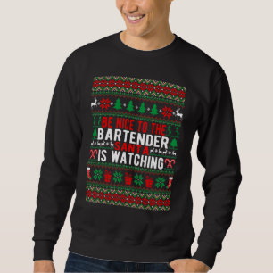 Sudadera Sé Agradable Con El Bartender Santa Viendo La Cris