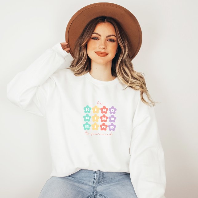 Sudadera Sé amable con tu mente | Flores Retro Peach Candy (Be Kind to Your Mind Sweatshirt | Retro Flowers Peach Candy | Aesthetic Sweater)