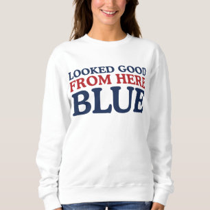 Sudadera Se veía bien desde aquí azul divertida mamá de béi
