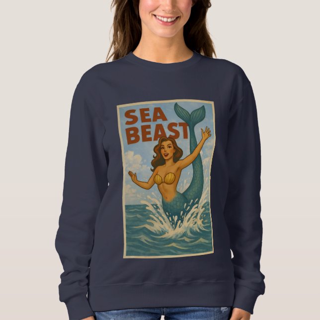 Sudadera Sea Beast Retro Mermaid | Funny Coastal Beach Life (Anverso)