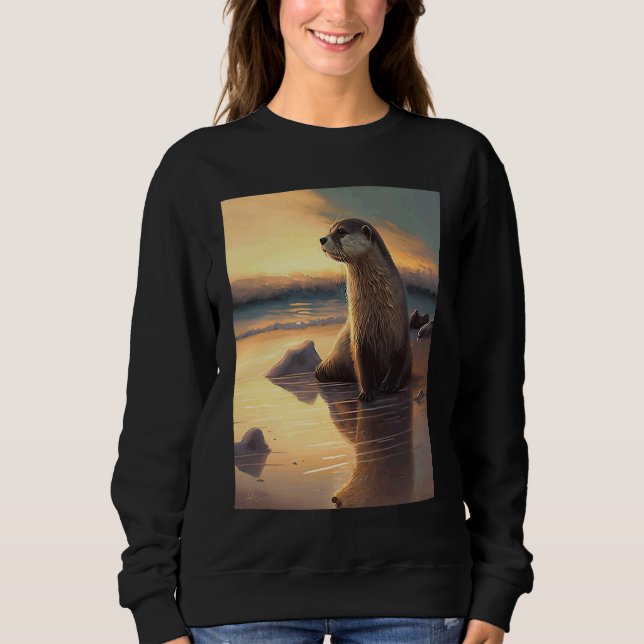 Sudadera Sea Otter  Retro Sunset Cute Otter  3 (Anverso)
