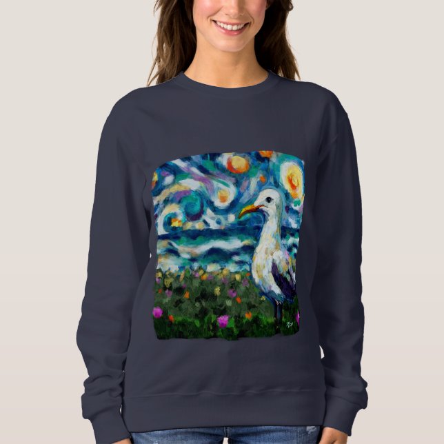 Sudadera Seagull Van Gogh Style Beach Sky Blue Verde azulad (Anverso)