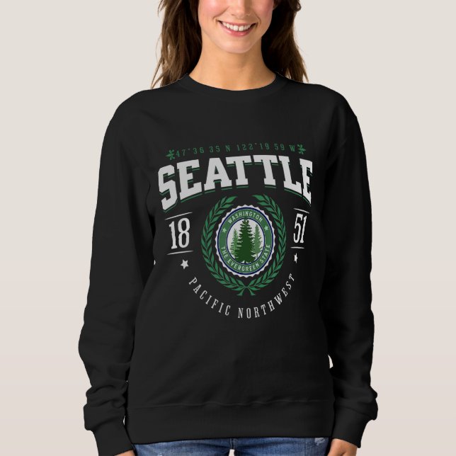 Sudadera Seattle Washington Evergreen Pine Tree Sunset WA S (Anverso)