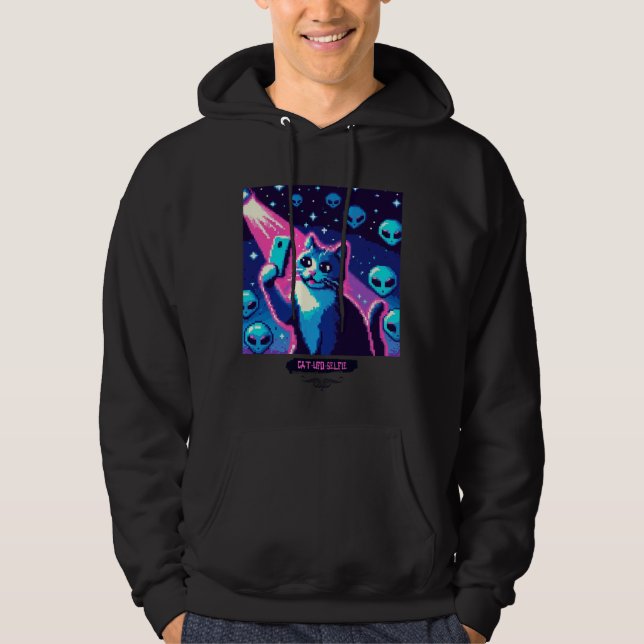 Sudadera Selfie de OVNI de gato: Arte Pixel #4 (Anverso)