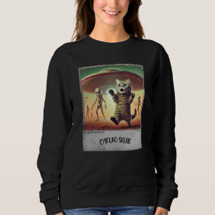 Sudadera Selfie de OVNI de gato: Kitty asustado (capucha de