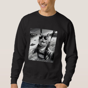 Sudadera Selfie divertida de gato haciendo paracaidismo vin