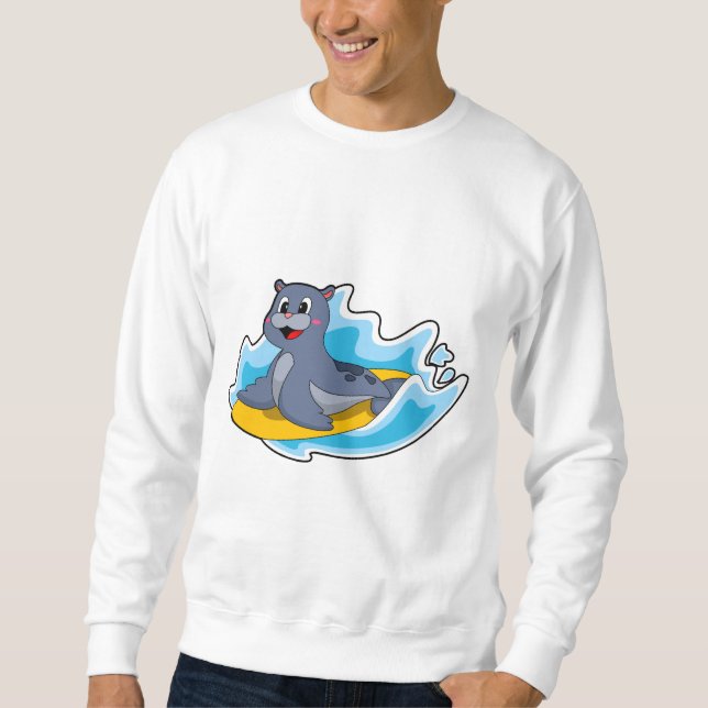 Sudadera Sellar como surfista con tabla de surf (Anverso)