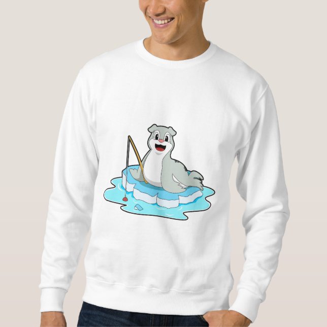 Sudadera Sello en la pesca con barra de pesca (Anverso)