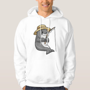 Sudadera Sello en la pesca con barra de pesca y Gorra
