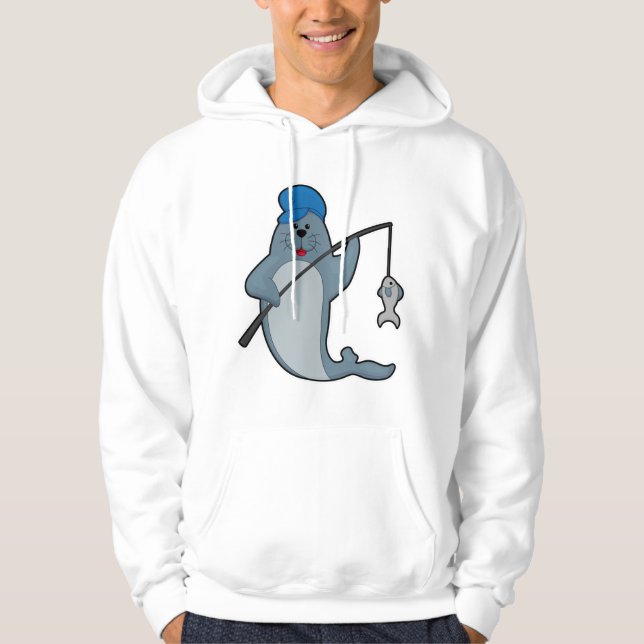 Sudadera Sello en la pesca con caña y pescado (Anverso)