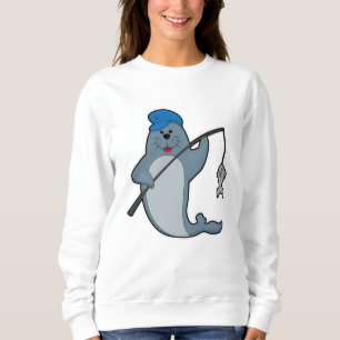 Sudadera Sello en la pesca con caña y pescado