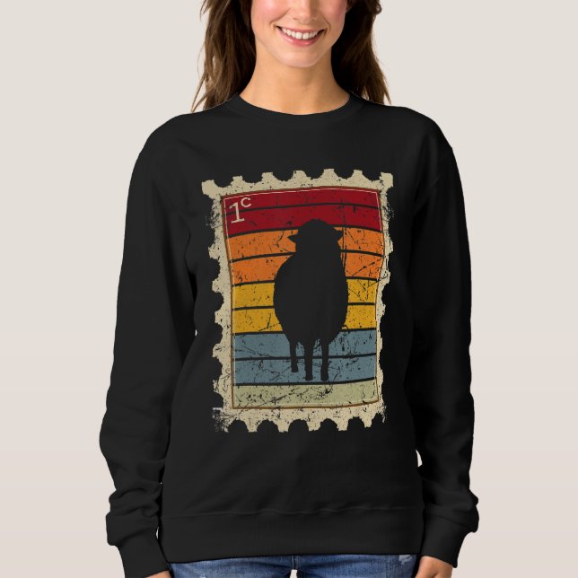 Sudadera Sello Postal Con Una Oveja De Atardecer (Anverso)