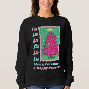 Sudadera Sello postal de Navidad del árbol de Navidad Pink 