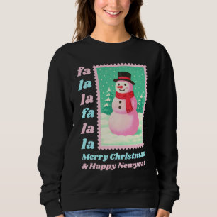 Sudadera Sello postal de Navidad del muñeco de nieve Pink F