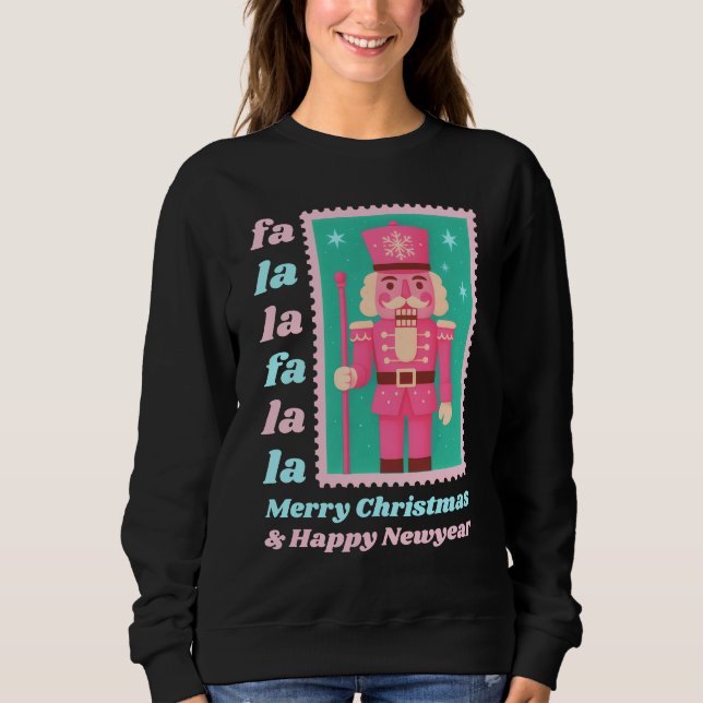 Sudadera Sello postal de Navidad Pink Fa La La Nutcracker (Anverso)