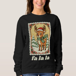 Sudadera Sello Postal de Navidad Reno Fa La La