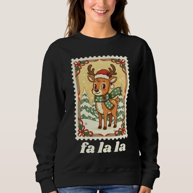 Sudadera Sello Postal de Navidad Reno Fa La La (Anverso)