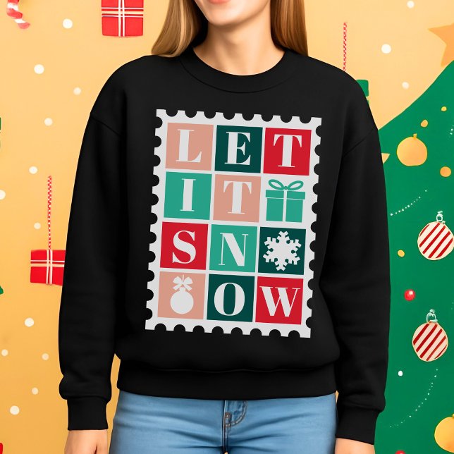 Sudadera Sello postal de Navidad Retro Let It Snow (Subido por el creador)