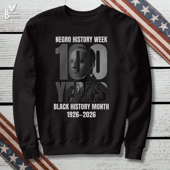 Sudadera Semana de la Historia Negra Centenaria Mes de la H (Black History Month 100 Years Centennial Souvenir sweatshirt with Carter Woodson image)