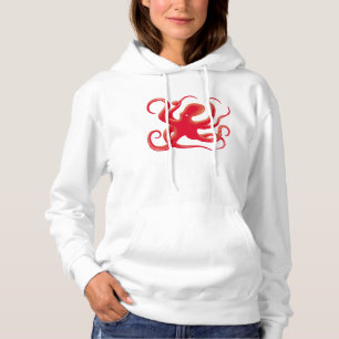 Sudadera Sencillo Vector Rojo Art Octopus Silhouette Hoodie