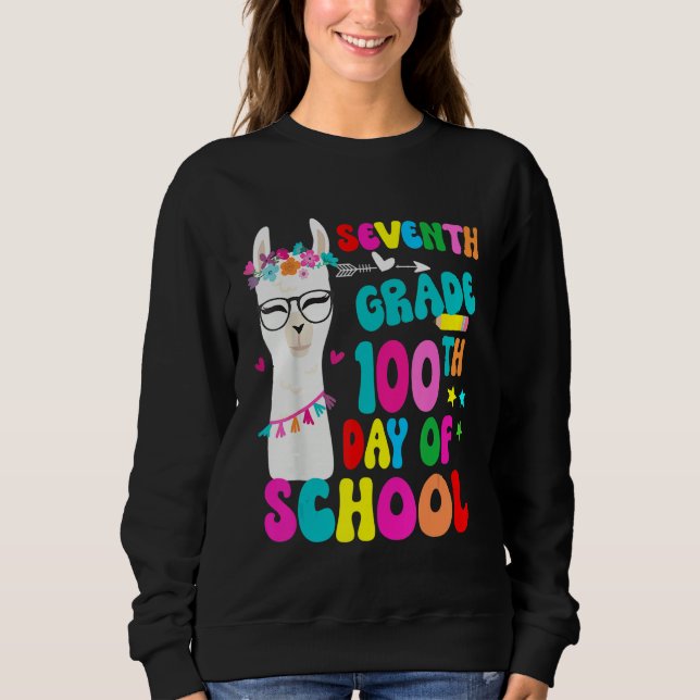Sudadera Seventh Grade 100 Days Smarter No Prob Llama Teach (Anverso)