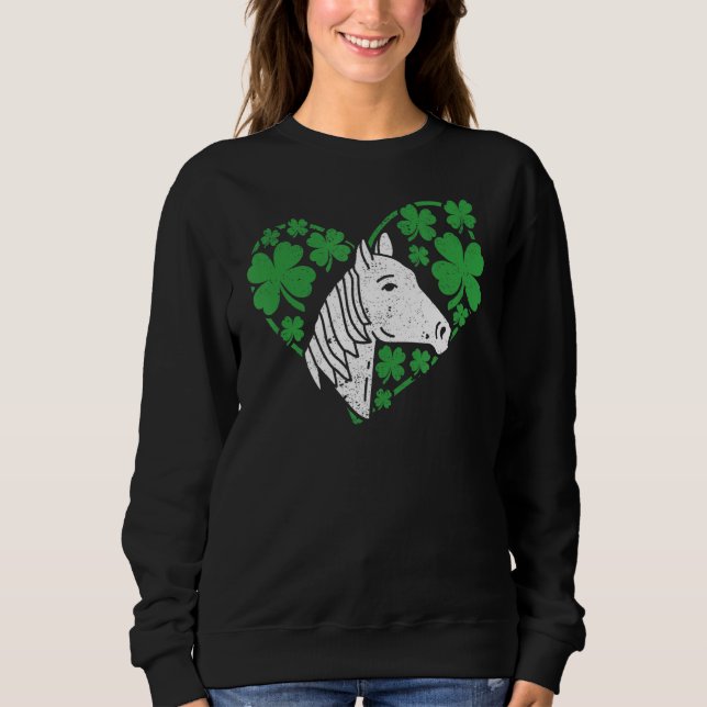 Sudadera Shamrock Heart Horse Clover St Patricks Day Irish  (Anverso)