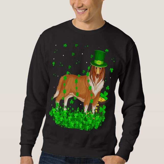 Sudadera Shamrock Leprechaun Rough Collie Dog St Patr (Anverso)