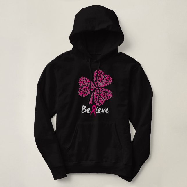 Sudadera Shamrock Ribbon Pink Support Believe Breast Cancer (Diseño del anverso)