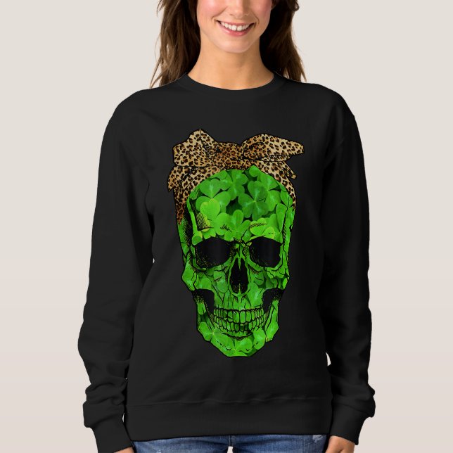 Sudadera Shamrock Skull Leopard Headband St Patrick S Day I (Anverso)