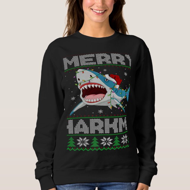Sudadera Shark Christmas Lights Shark Ugly Merry Sharkmas (Anverso)