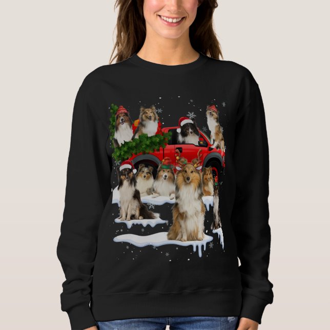 Sudadera Sheltie Perro Rojo Camión Árbol de Navidad Santa U (Anverso)