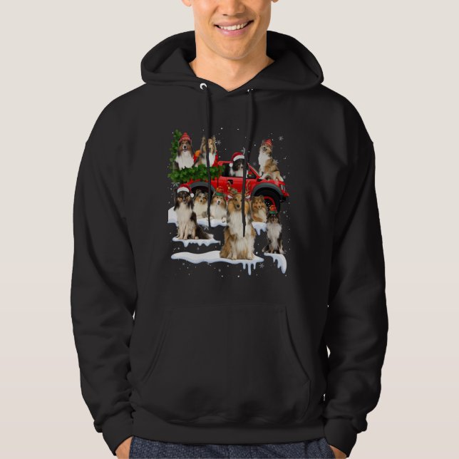 Sudadera Sheltie Perro Rojo Camión Árbol de Navidad Santa U (Anverso)