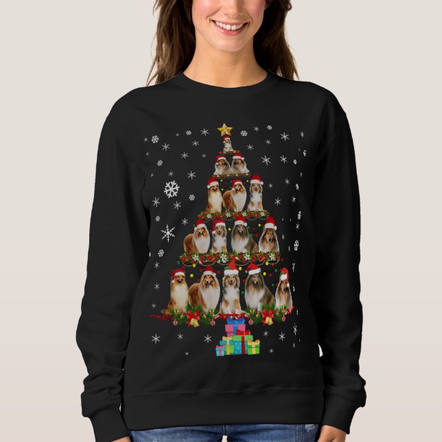 Sudadera Shetland Sheepdog Christmas Tree Funtie Xma (Anverso)