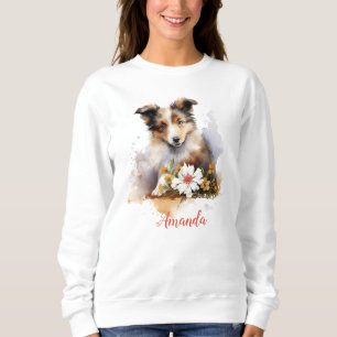 Sudadera Shetland Sheepdog Puppy Mascota Flor acuática