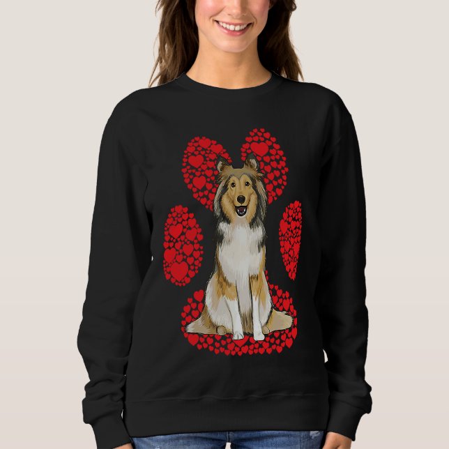 Sudadera Shetland Sheepdog Valentines Day Dog Love Paw (Anverso)