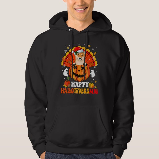 Sudadera Shiba Inu Happy Hallothanksmas Halloween Thanksgiv (Anverso)