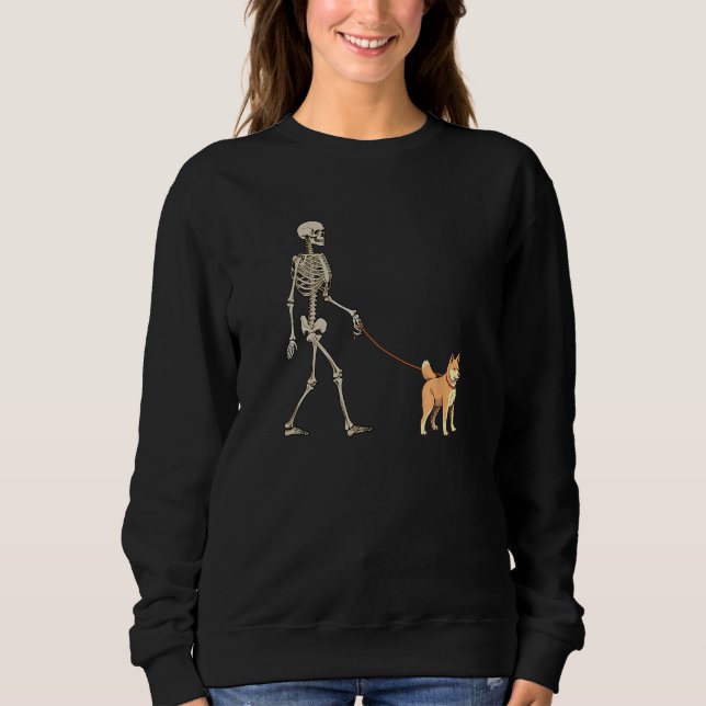 Sudadera Shiba Inu Skeleton Dog Walking Halloween Dog (Anverso)
