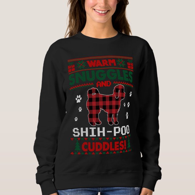 Sudadera Shih Poo Dog Red Buffalo Plaid  Ugly Christmas Swe (Anverso)